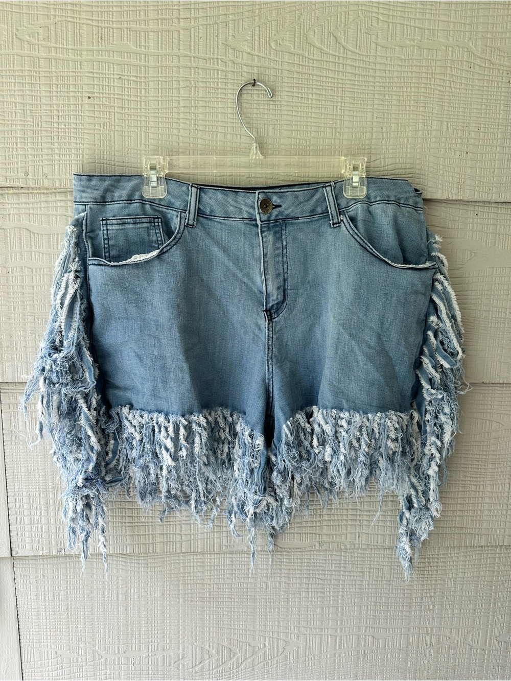 Traffic Jeans Wear Cascading Heavy Fringe Boho Edgy High rise Denim Shorts ~18W